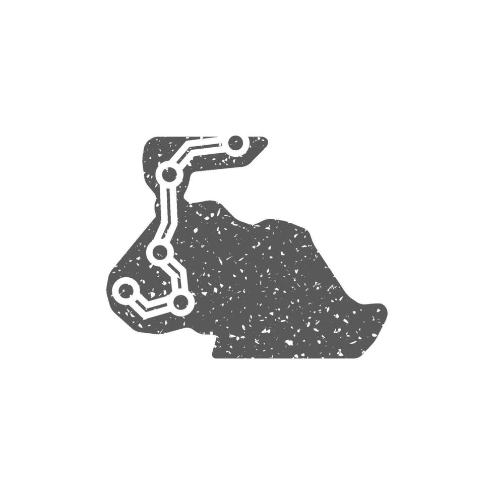 reunión ruta mapa icono en grunge textura vector ilustración