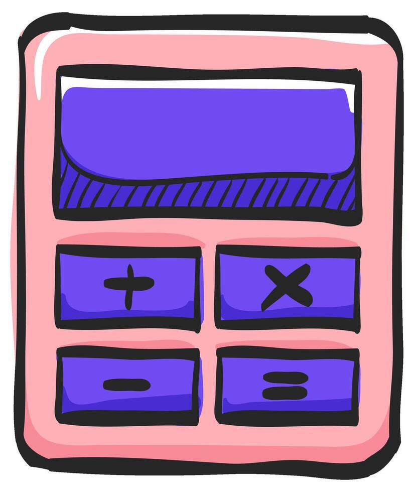 Calculator icon in hand drawn color vector illustration