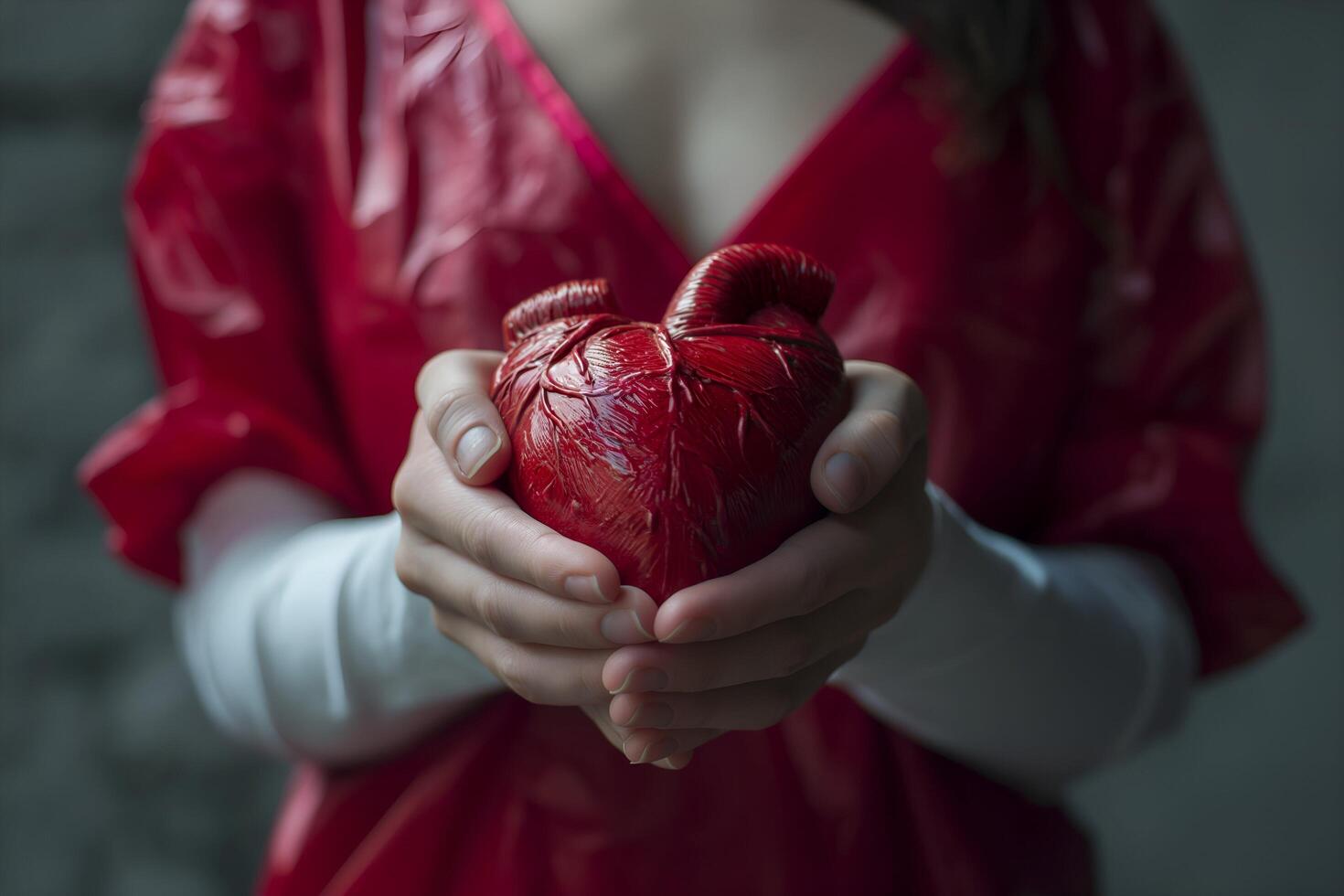 AI generated Human Hands Cradling a Symbolic Heart in a Gesture of Compassion and Care photo