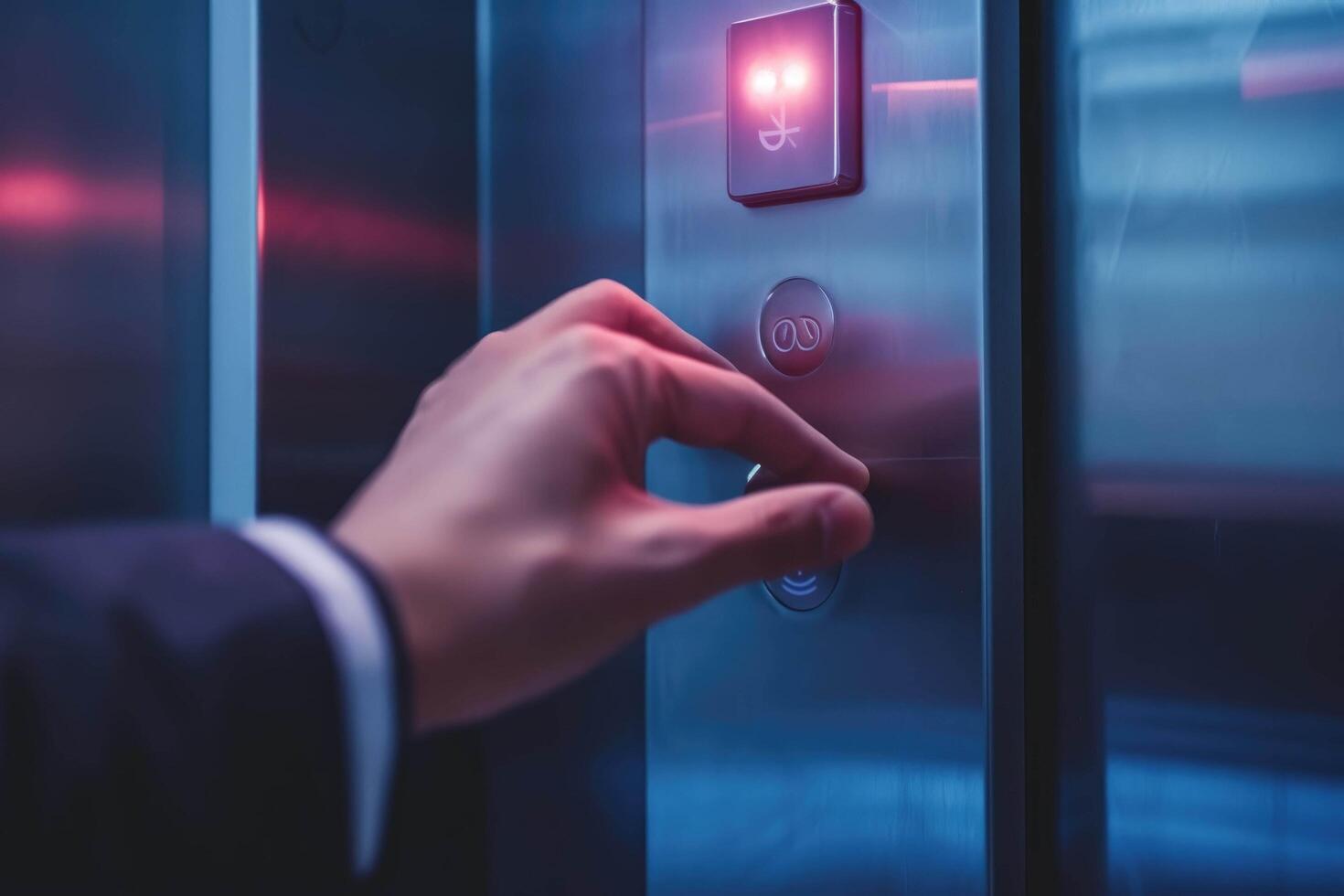 ai generado un persona prensado un botón en un ascensor foto
