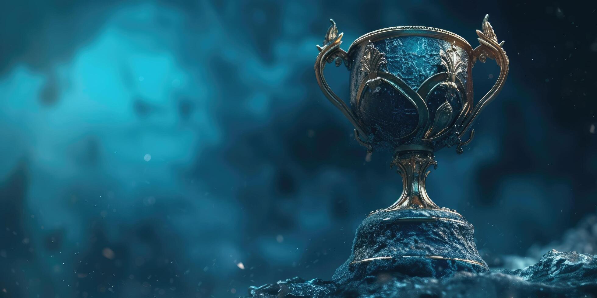 AI generated Gleaming Trophy Cup Symbolizing Achievement and Excellence on a Sparkling Background photo