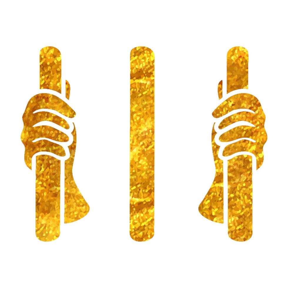 Hand drawn Jail icon in gold foil texture vector illustration