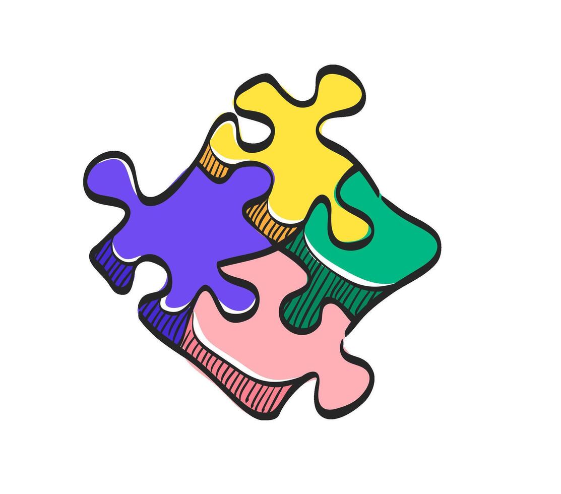 Puzzle icon in hand drawn color vector illustration
