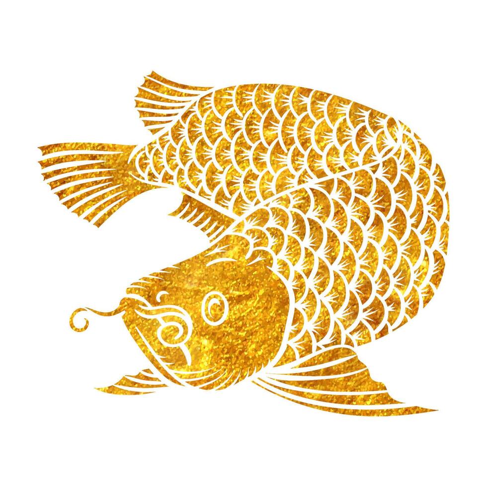 Hand drawn arowana fish in gold foil texture vector illustration