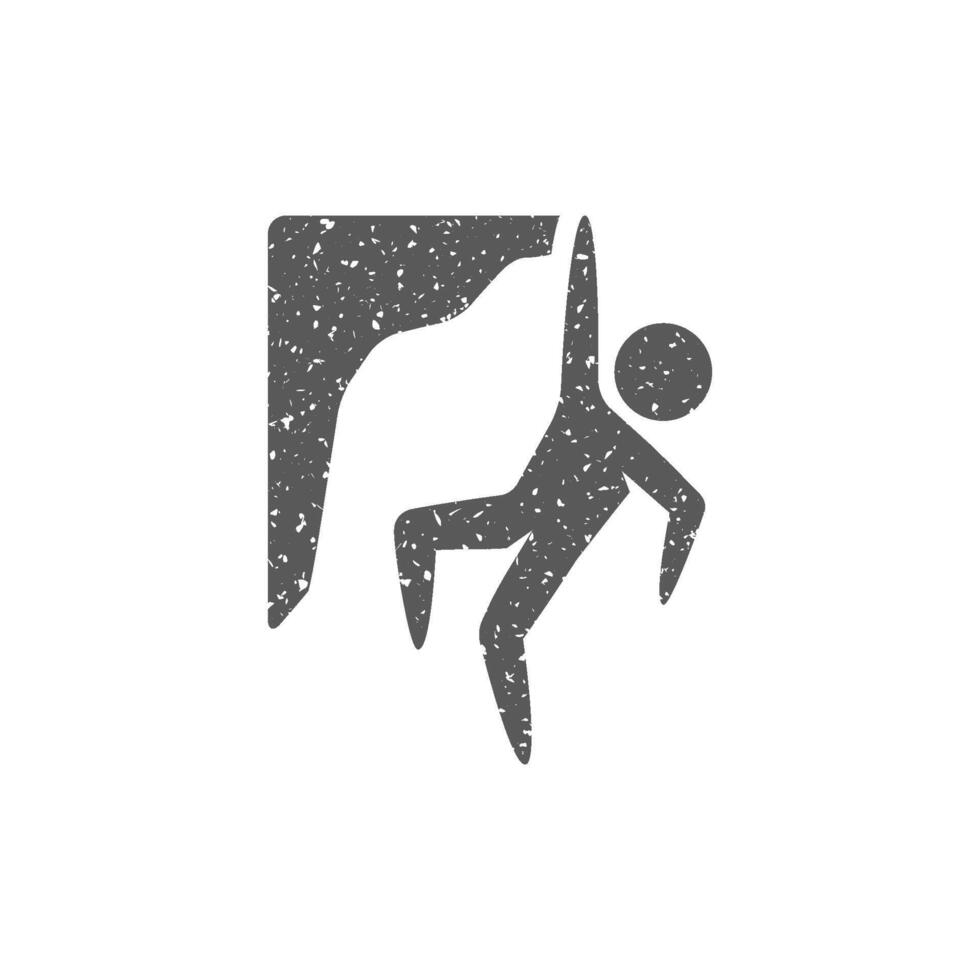 Rock climbing icon in grunge texture vector illustration