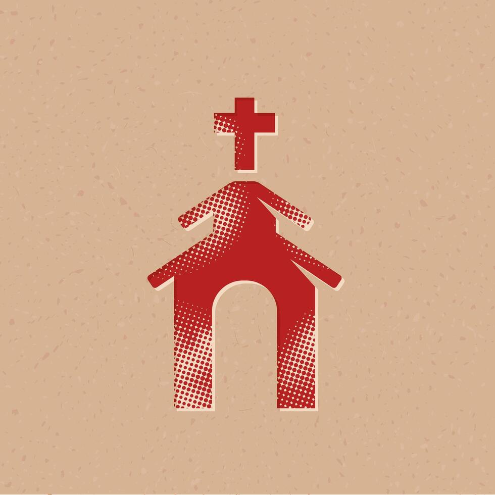 Church halftone style icon with grunge background vector illustration