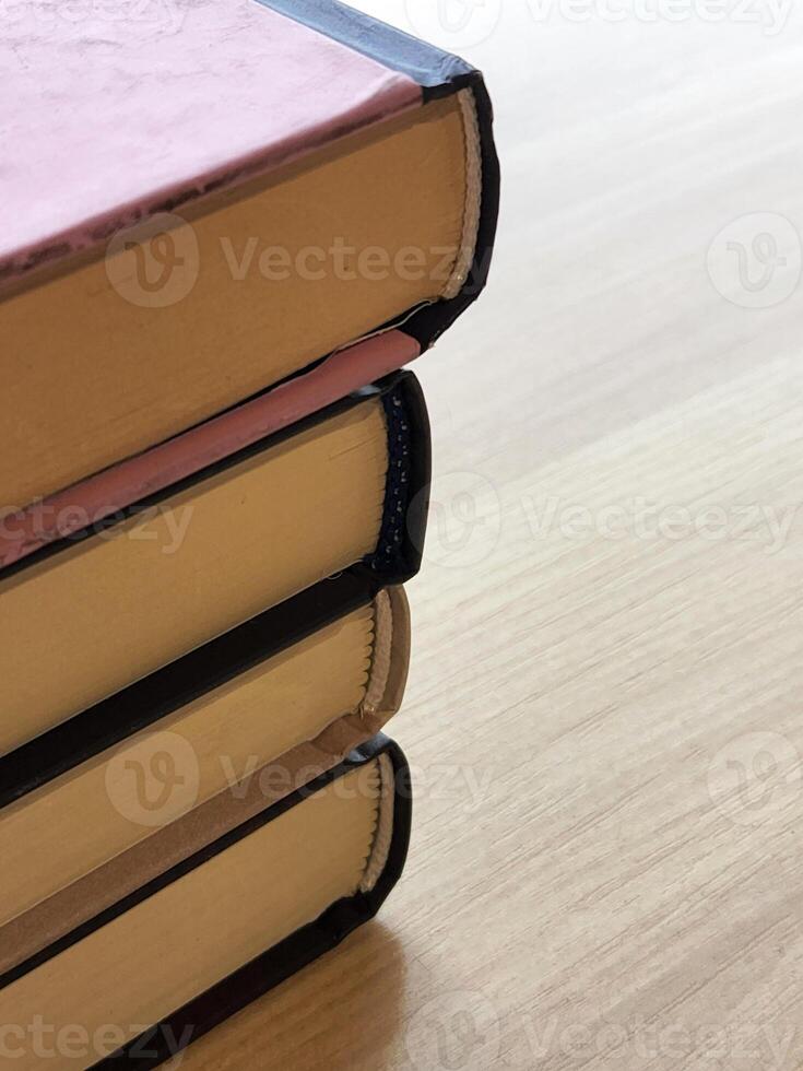 Old books. Stack of old books. Books on the table photo