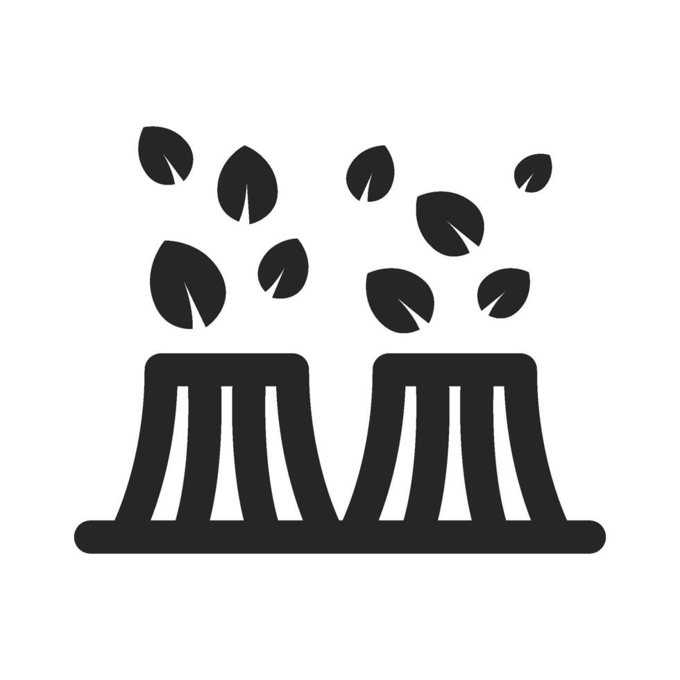 Nuclear plant with leaves icon in thick outline style. Black and white monochrome vector illustration.