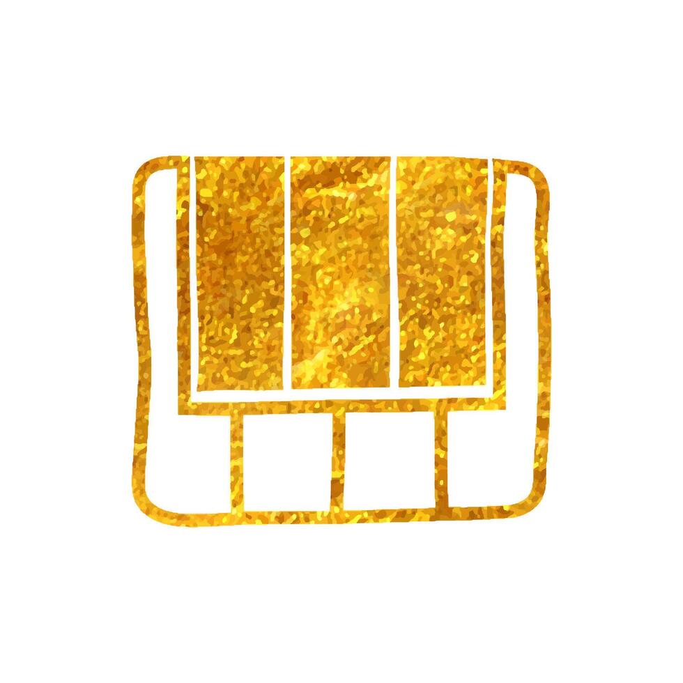 Hand drawn Piano keys icon in gold foil texture vector illustration