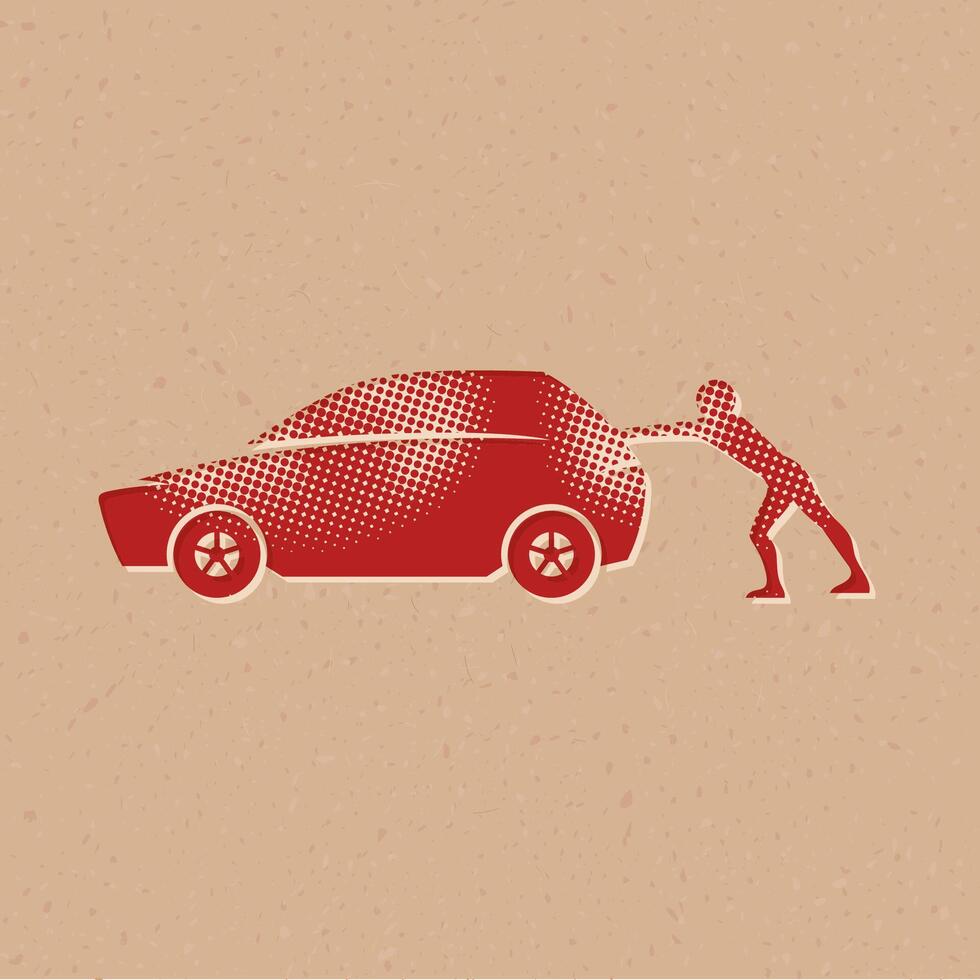 Car pushing icons halftone style automotive with grunge background vector illustration