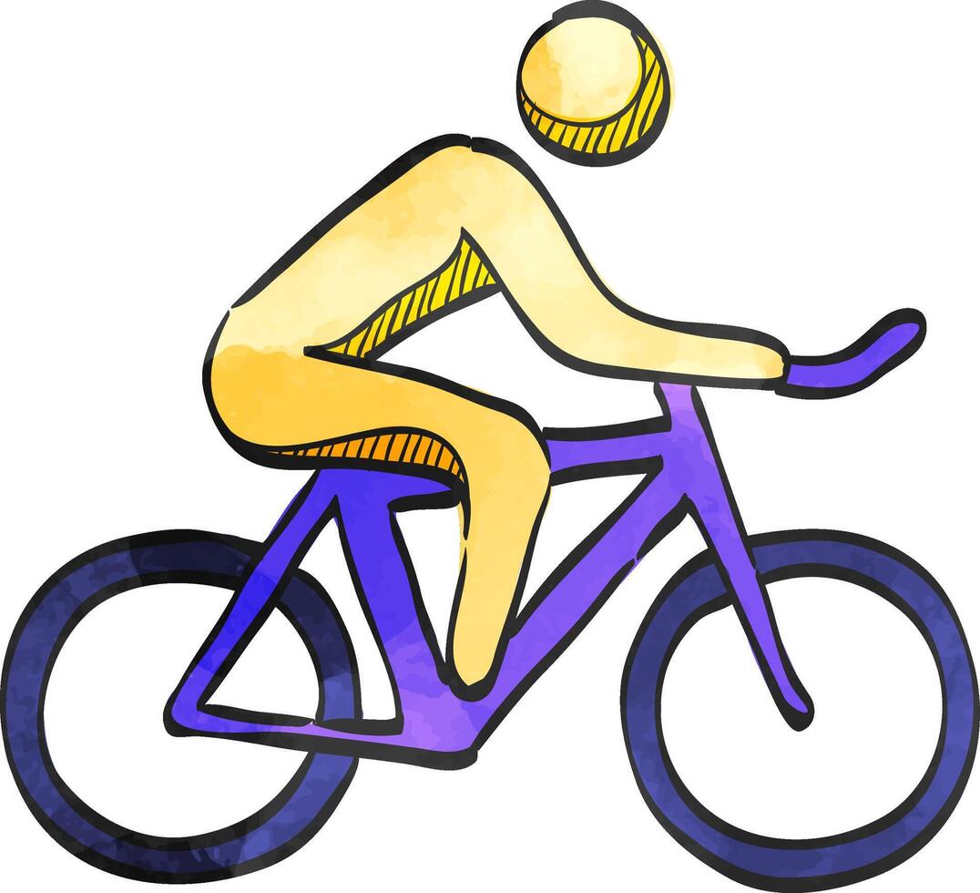 Mountain biker icon in color drawing. Sport bicycle extreme downhill cycling helmet vector