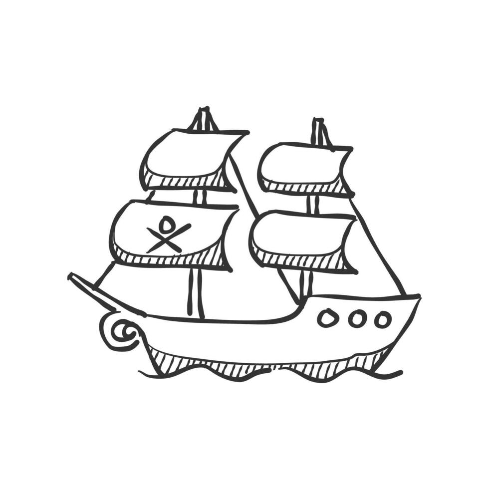 Pirate ship icon in hand drawn doodle vector