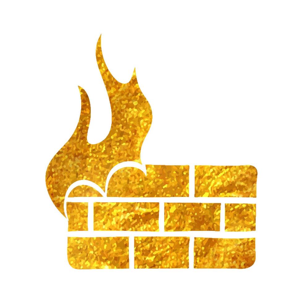 Hand drawn Firewall icon in gold foil texture vector illustration