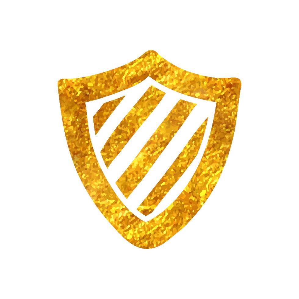 Hand drawn Shield icon in gold foil texture vector illustration