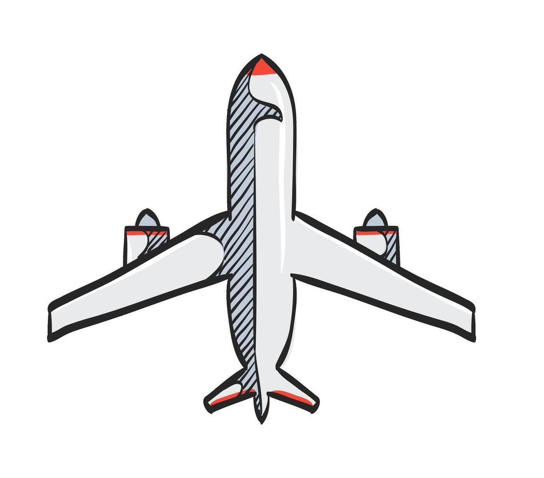 Airplane icon in hand drawn color vector illustration