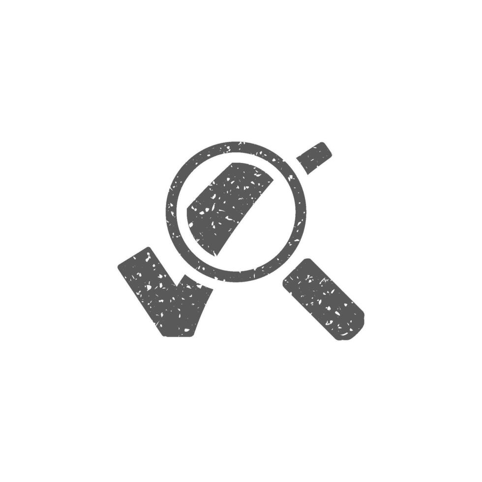 Magnifier check mark icon in grunge texture vector illustration