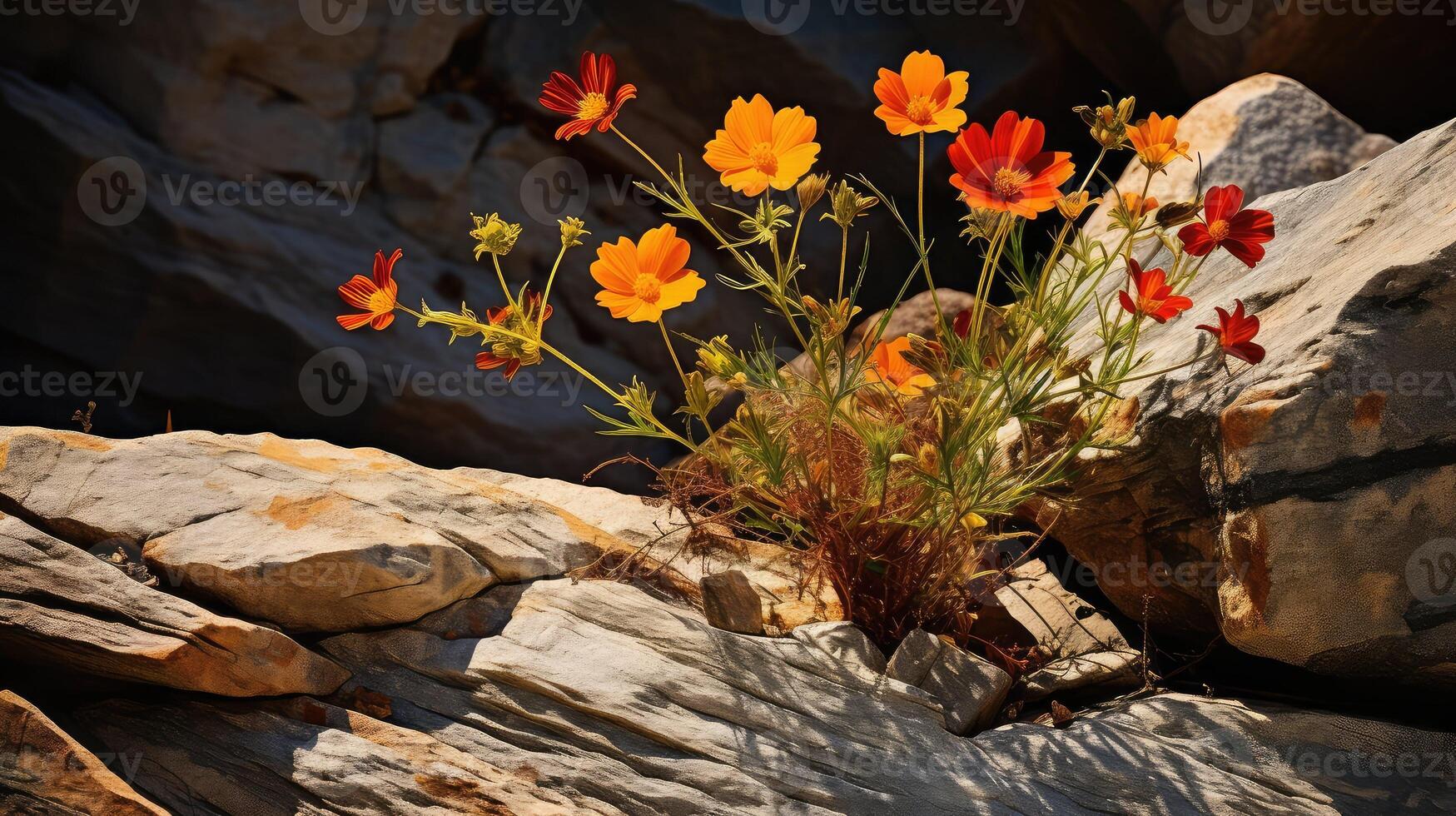 AI generated bloom flower rocks ai generated photo