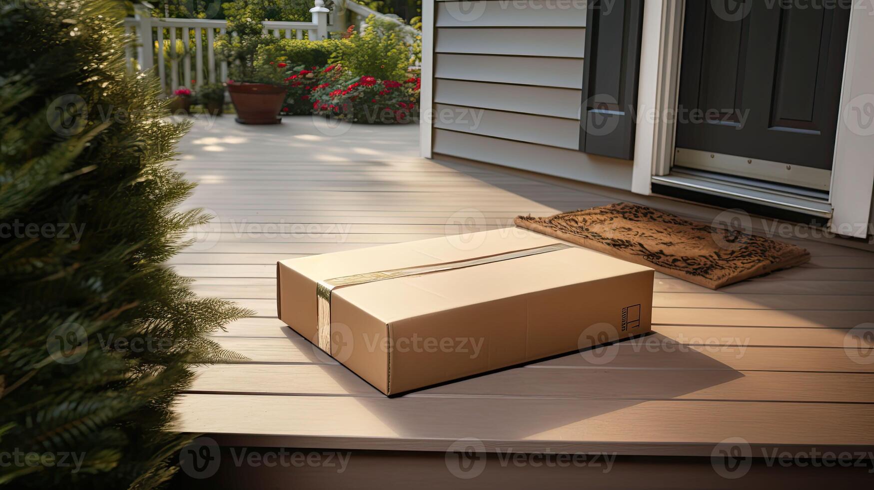 AI generated courier package on door step ai generated photo