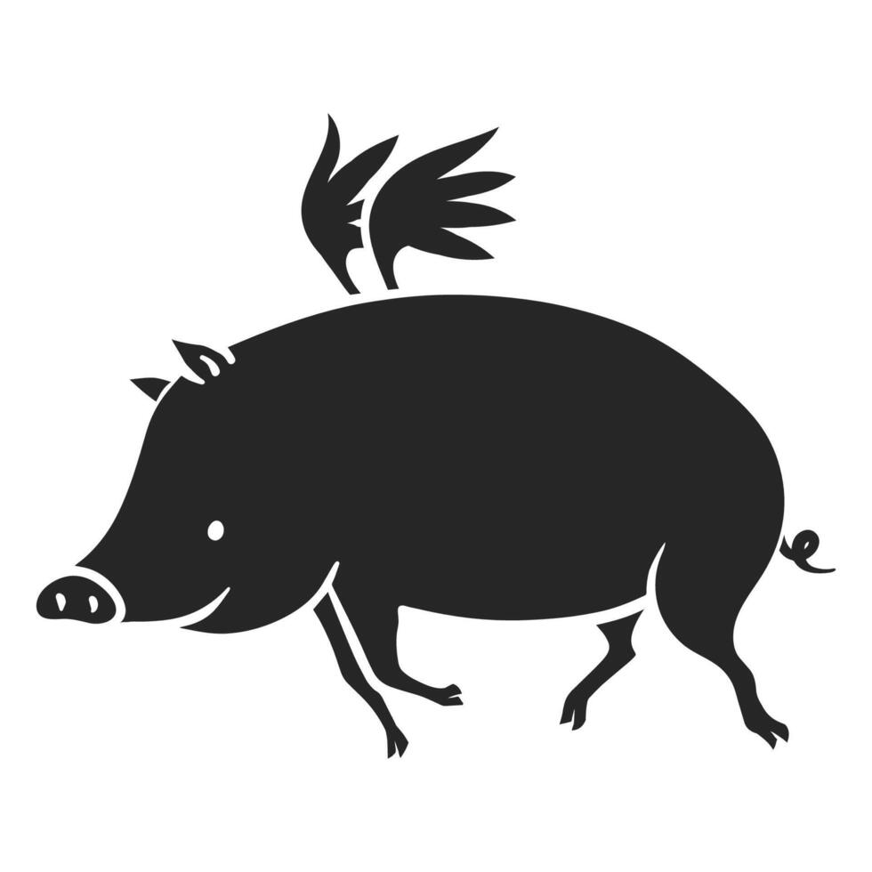 Hand drawn icon flying pig. Vector illustration.