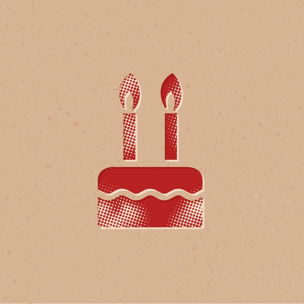 Birthday cake halftone style icon with grunge background vector illustration