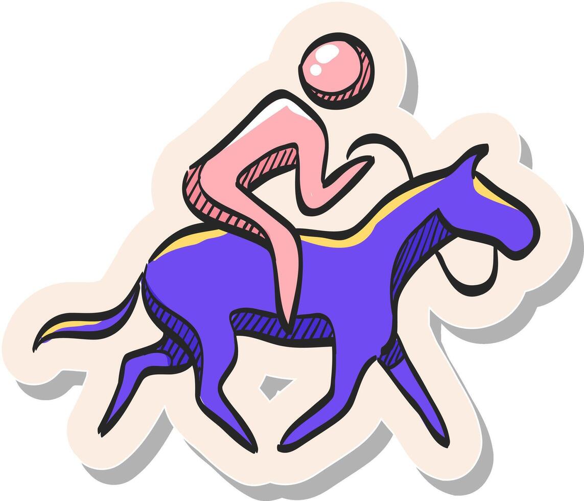 mano dibujado caballo montando icono en pegatina estilo vector ilustración