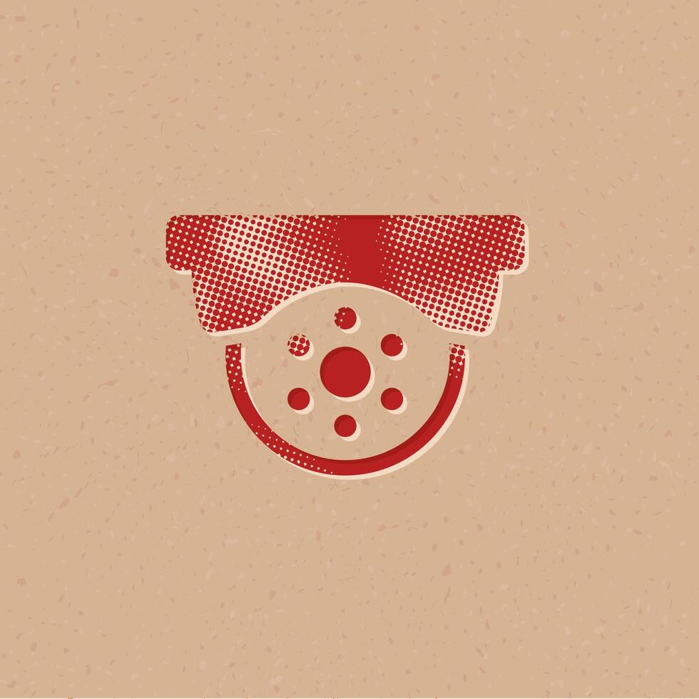 Surveillance camera halftone style icon with grunge background vector illustration
