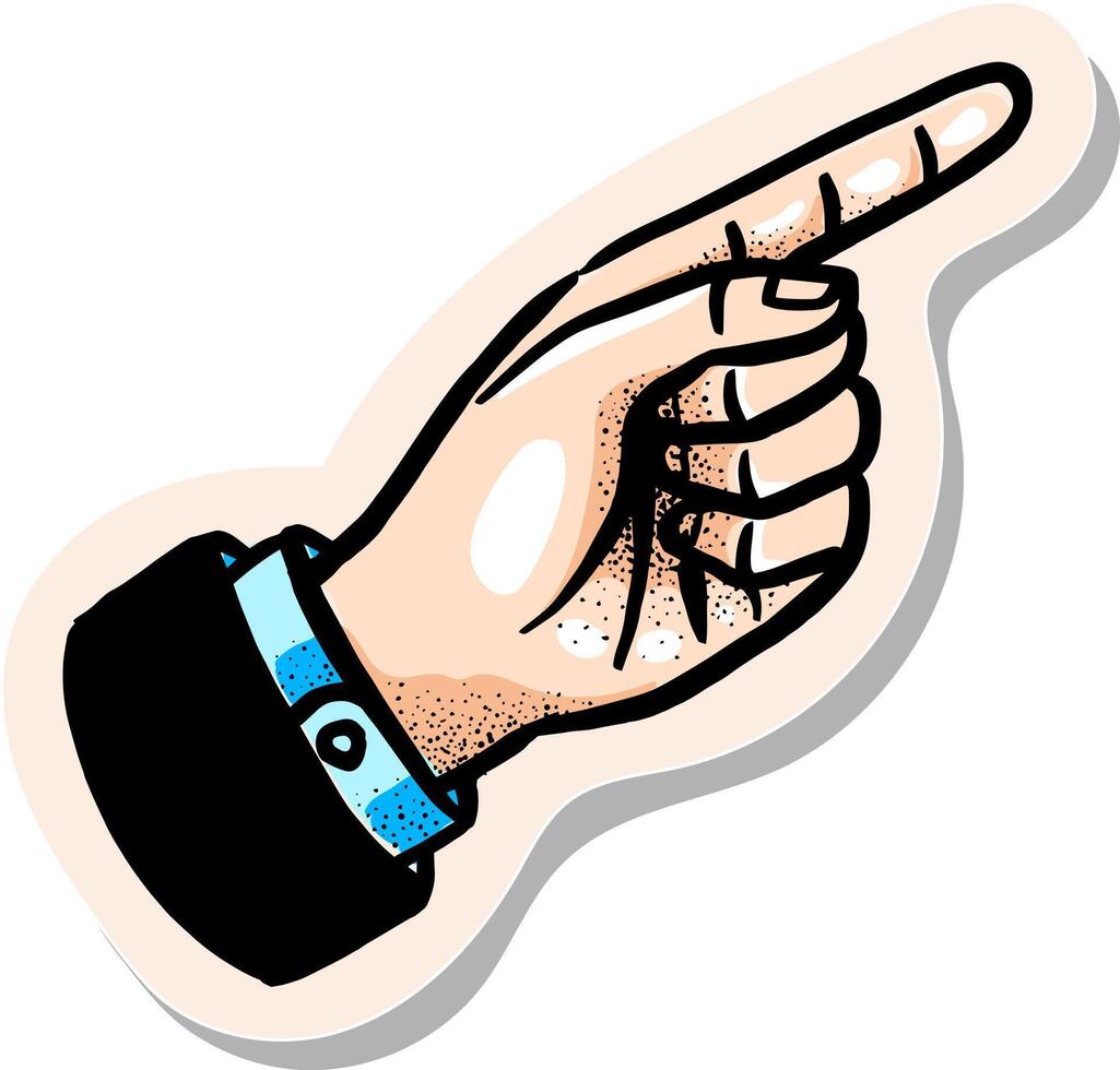 Hand drawn pointing hand in sticker style vector illustration