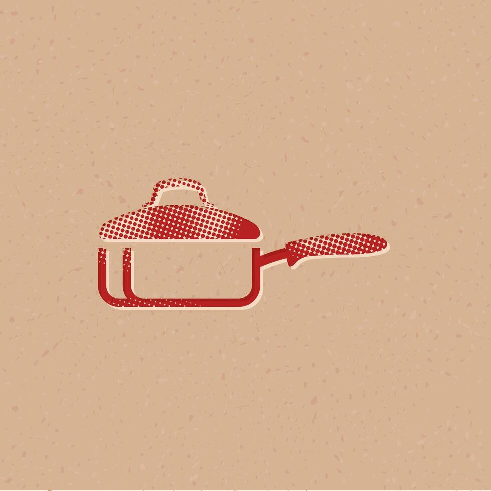 Cooking pan halftone style icon with grunge background vector illustration