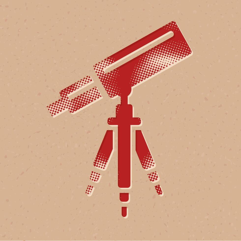 Telescope halftone style icon with grunge background vector illustration