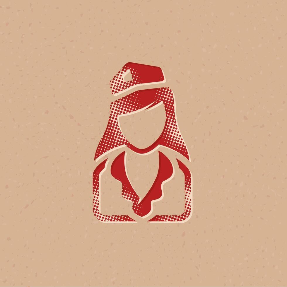 Stewardess avatar halftone style icon with grunge background vector illustration
