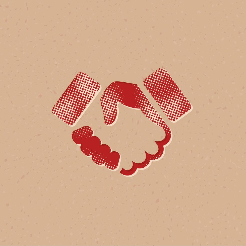 Handshake halftone style icon with grunge background vector illustration
