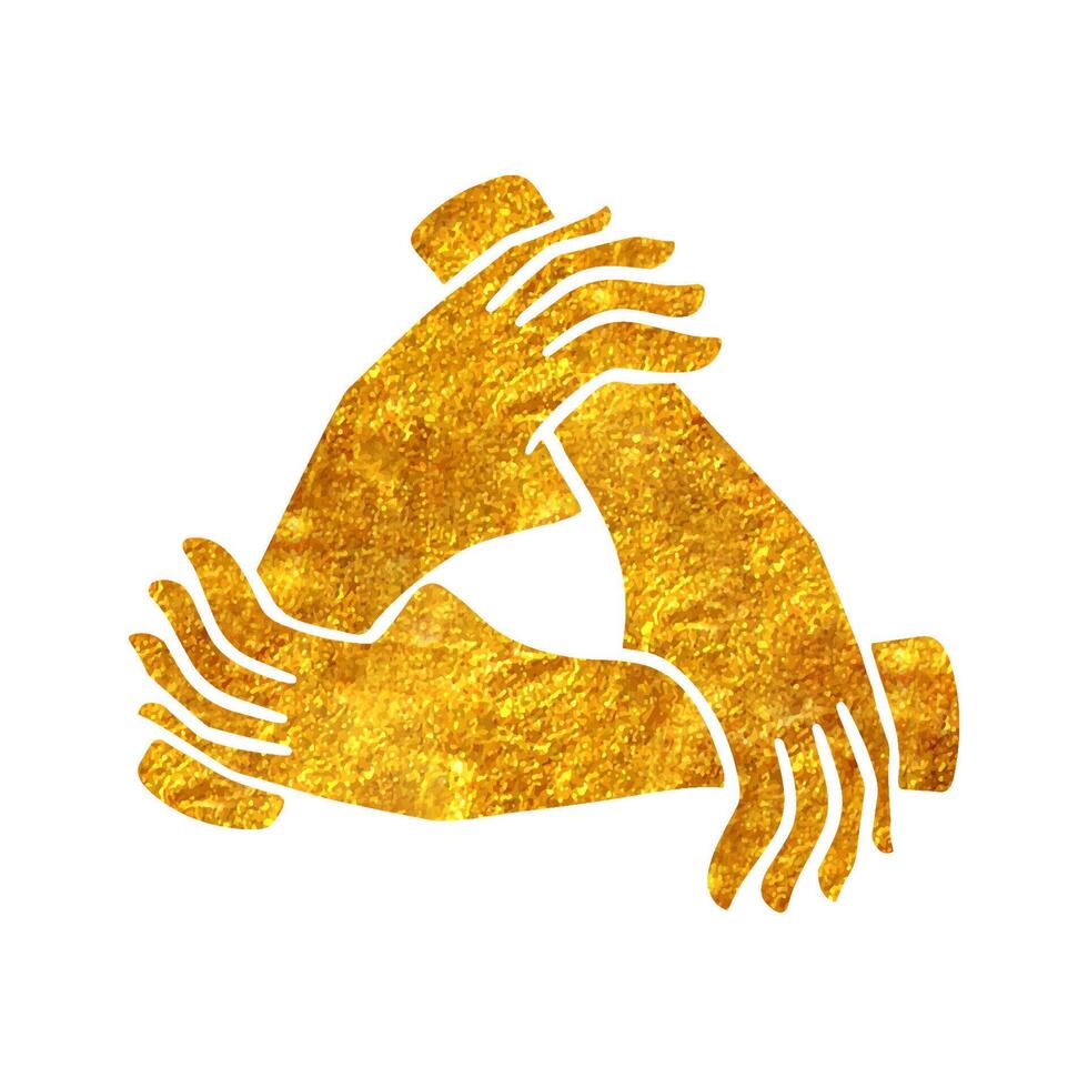 Hand drawn hands icon team work concept in gold foil texture vector illustration