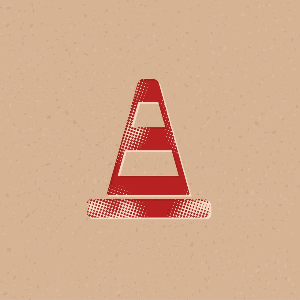 Traffic cone halftone style icon with grunge background vector illustration