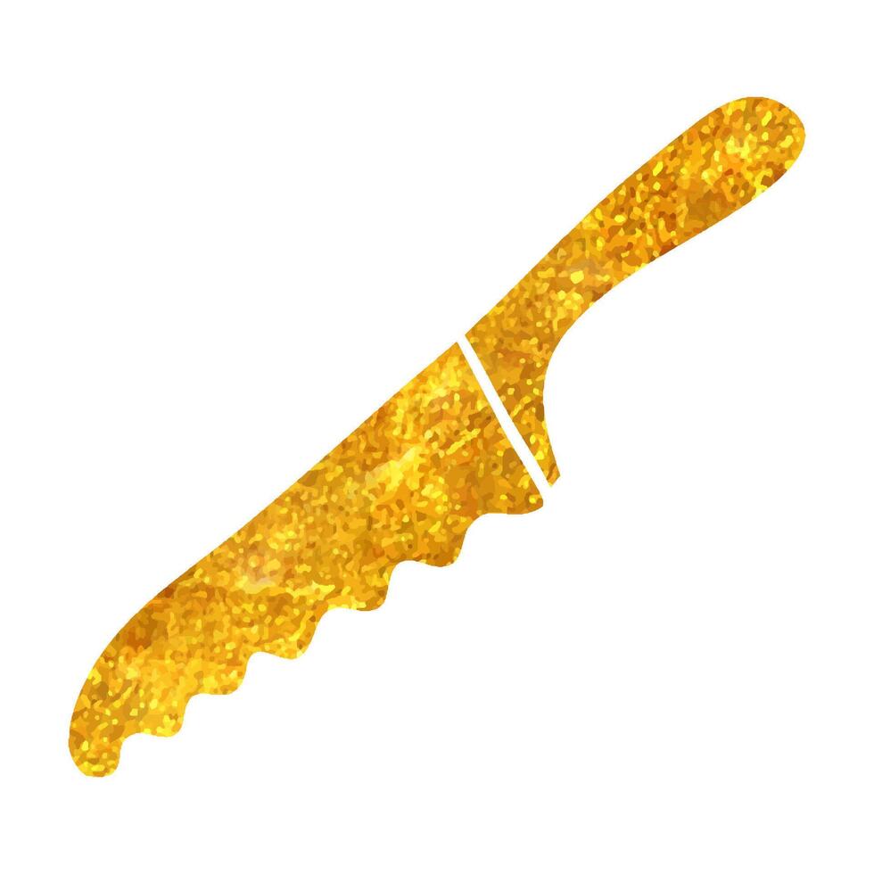 Hand drawn Bread knife icon in gold foil texture vector illustration