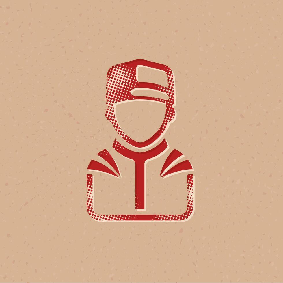 Racer avatar halftone style icon with grunge background vector illustration