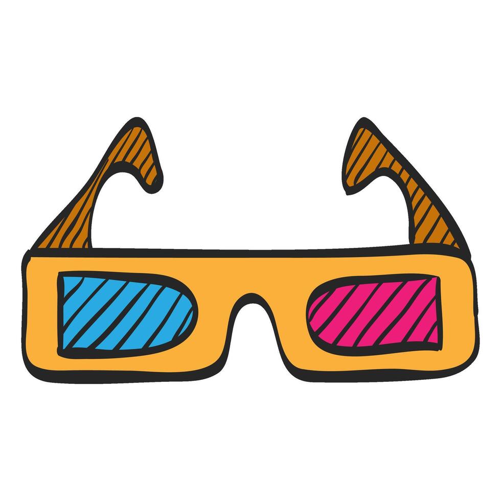 3D glasses icon in hand drawn color vector illustration