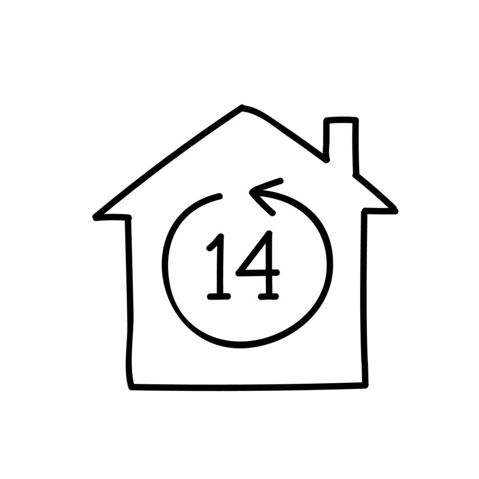 Quarantine concept icon. Staying at home for 14 days. Hand drawn vector illustration. Editable line stroke.