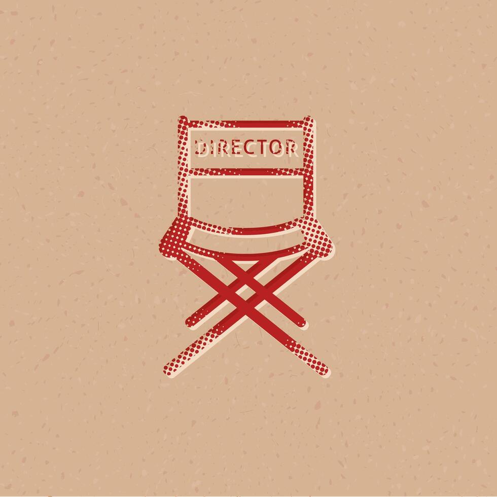 Movie director chair halftone style icon with grunge background vector illustration