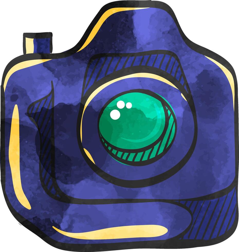 Camera icon in color drawing. Photography picture electronic imaging digital SLR reflex vector