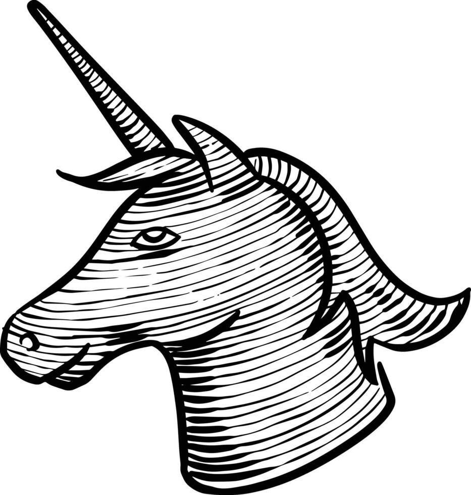 negro y blanco unicornio mano dibujado ilustración vector