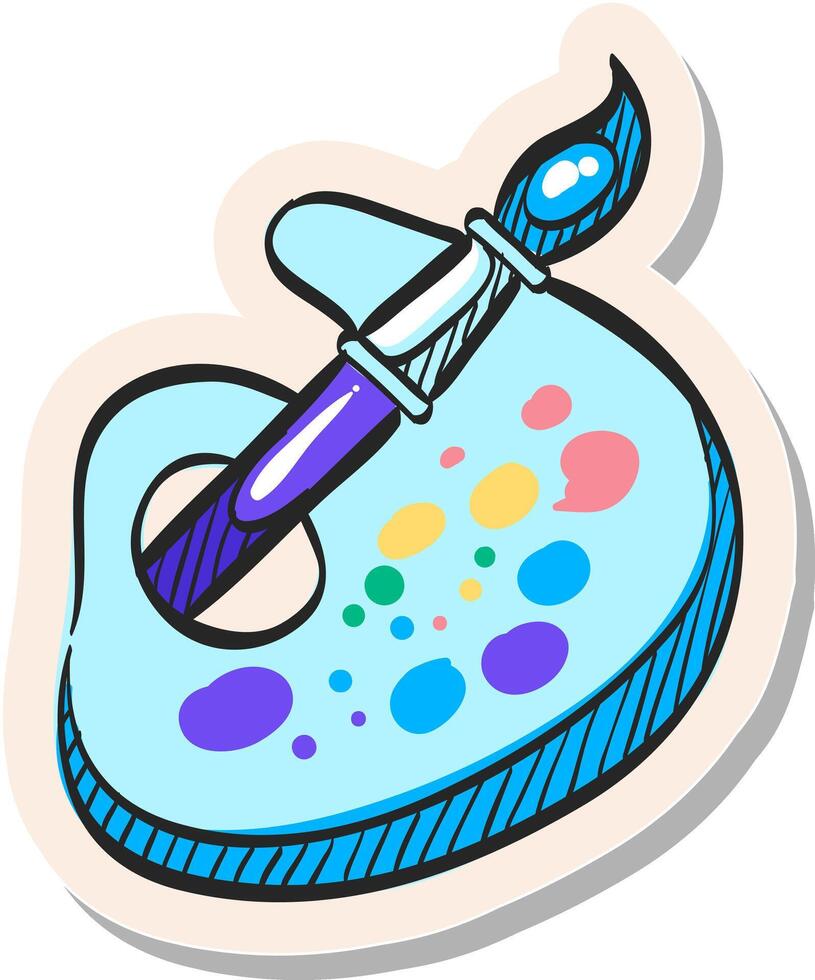 Hand drawn Artist painting palette icon in sticker style vector illustration