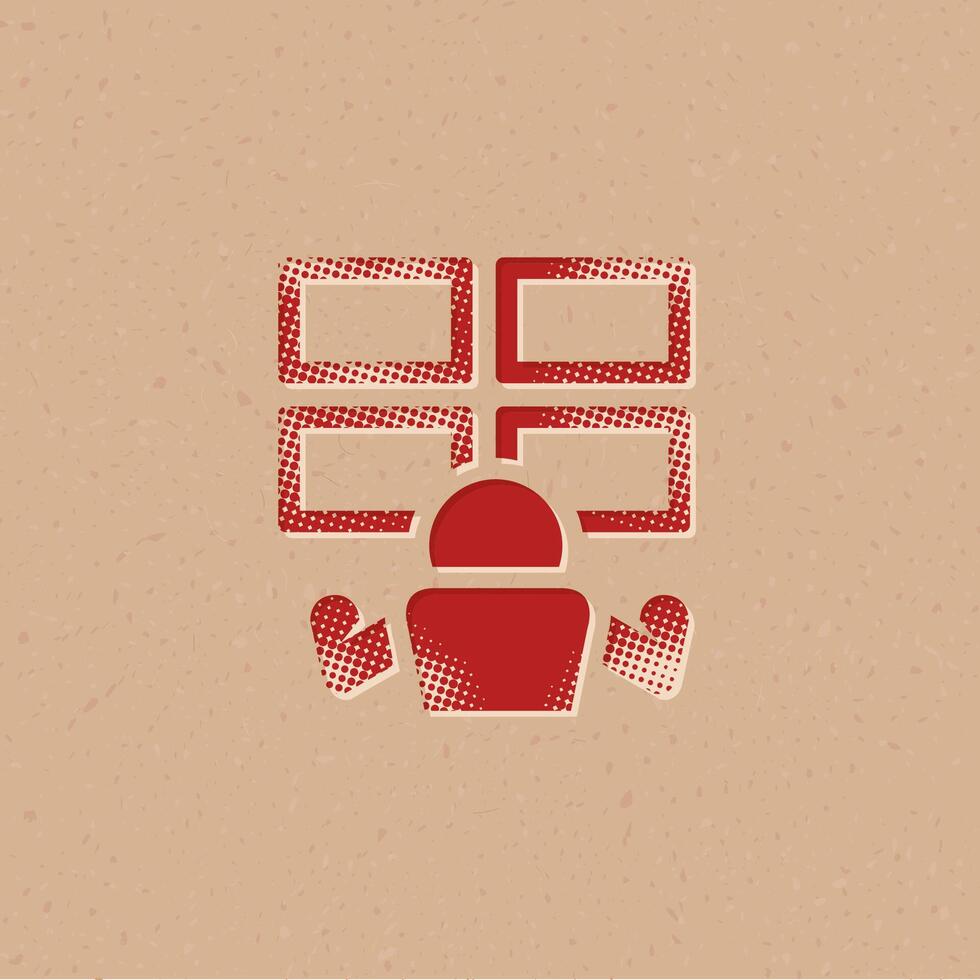 Surveillance room halftone style icon with grunge background vector illustration