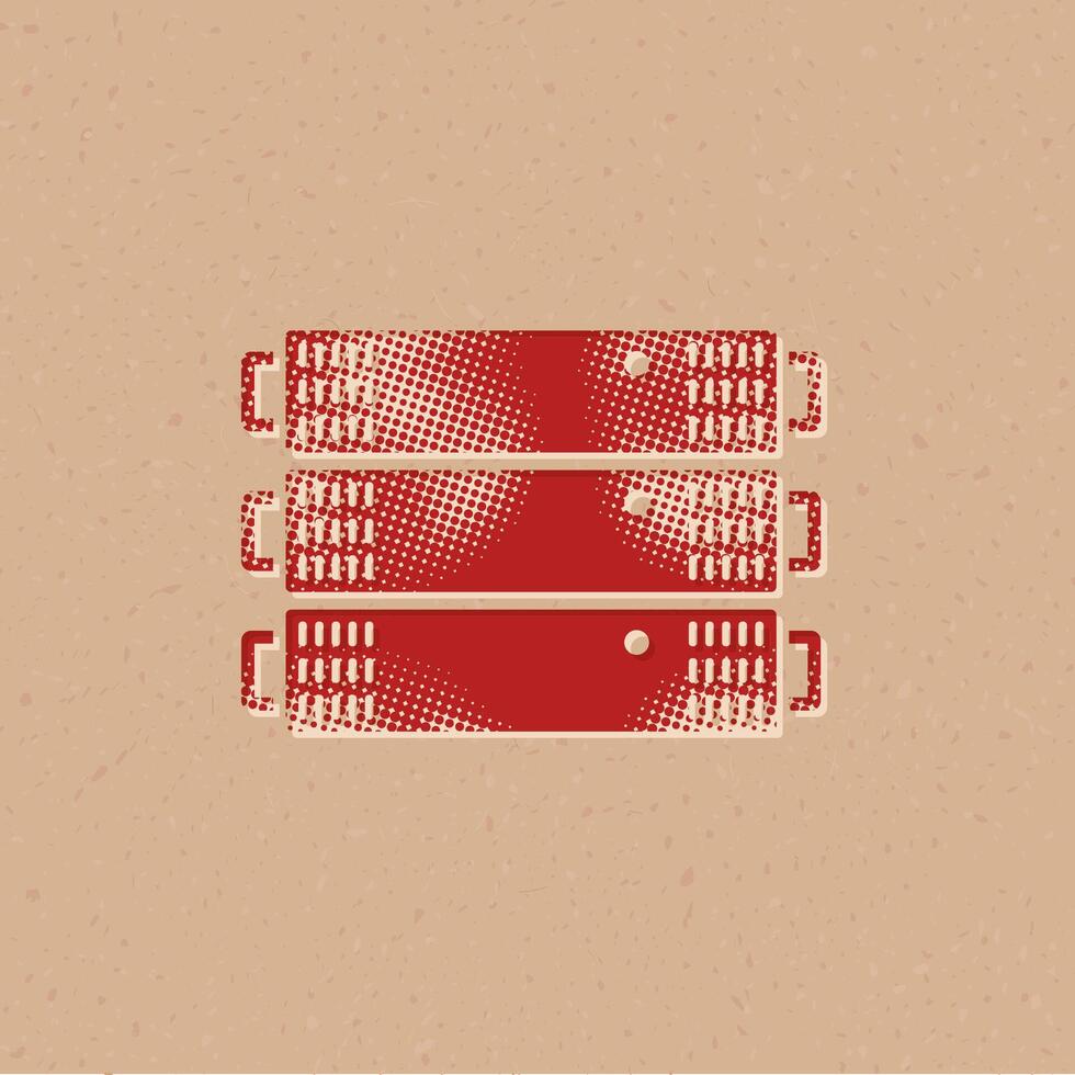Server rack halftone style icon with grunge background vector illustration