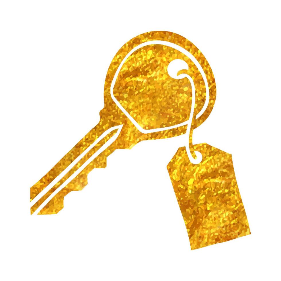 Hand drawn Key icon in gold foil texture vector illustration