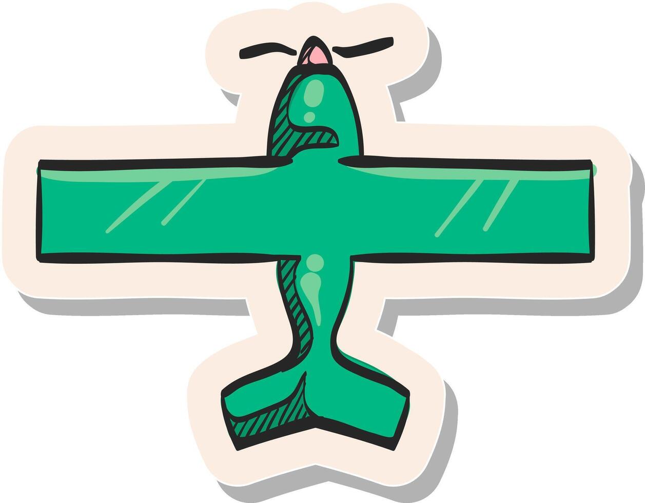 Hand drawn Vintage Airplane icon in sticker style vector illustration