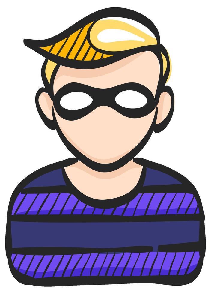 Burglar icon in hand drawn color vector illustration