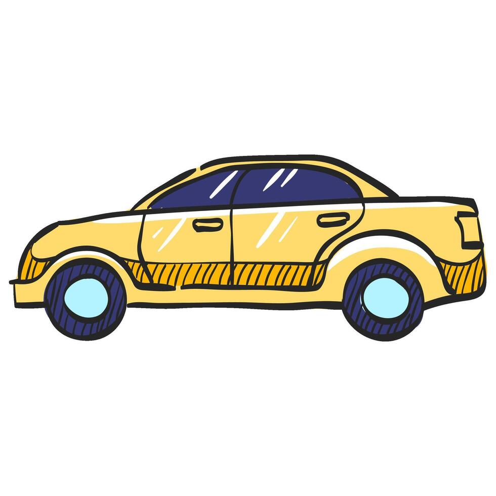 Car icon in hand drawn color vector illustration