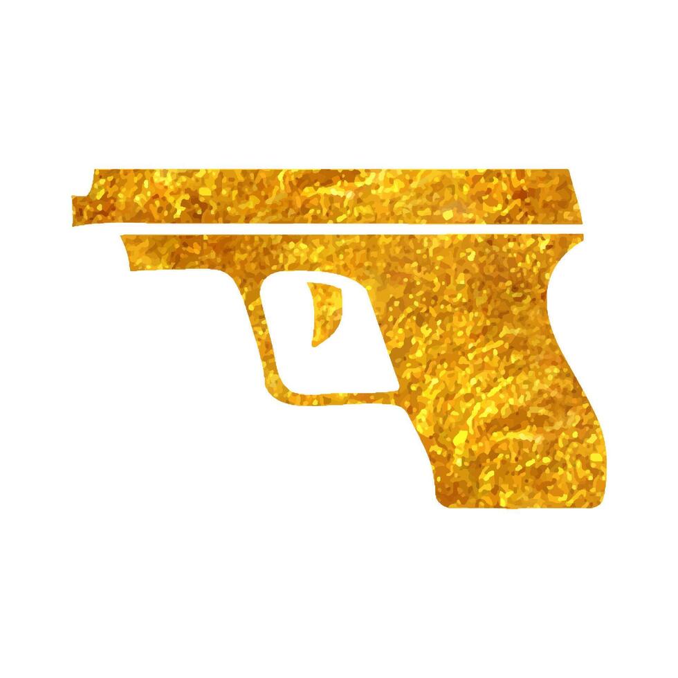 Hand drawn arm gun in vintage in gold foil texture vector illustration