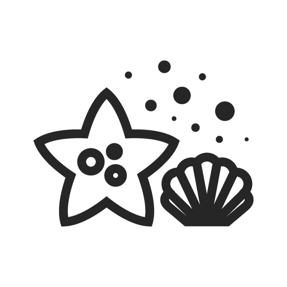 estrella pescado icono en grueso contorno estilo. negro y blanco monocromo vector ilustración.