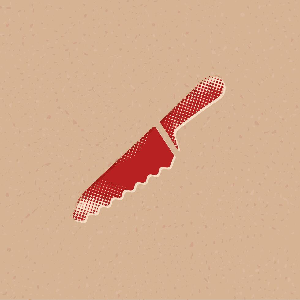 Bread knife halftone style icon with grunge background vector illustration